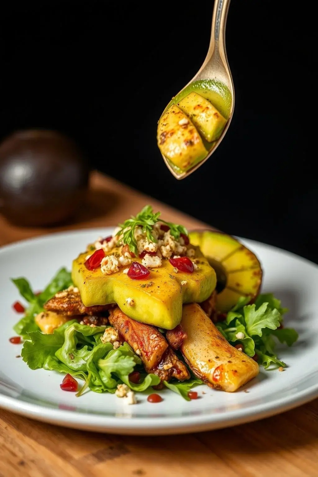 Avocado Enchantment - A luscious blend of smashed avocado swirled with chickpeas, crowned with feta and sprightly pomegranate jewels. This salad is a vivid tapestry of flavor that mesmerizes and satisfies.