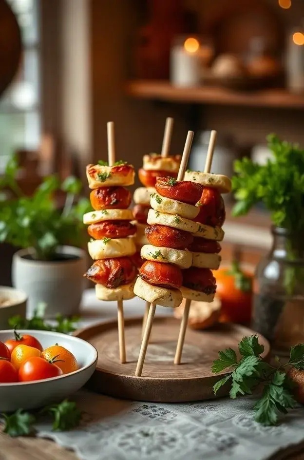 Caprese Skewers: Garden Party on a Stick - Why limit yourself to the plate? These Caprese Skewers elevate the classic into a playful affair. Cherry tomatoes and mozzarella balls dance on a skewer, accentuated by fresh basil and a drizzle of olive oil &mdash; the perfect bite-sized delight for gatherings or solo indulgence.