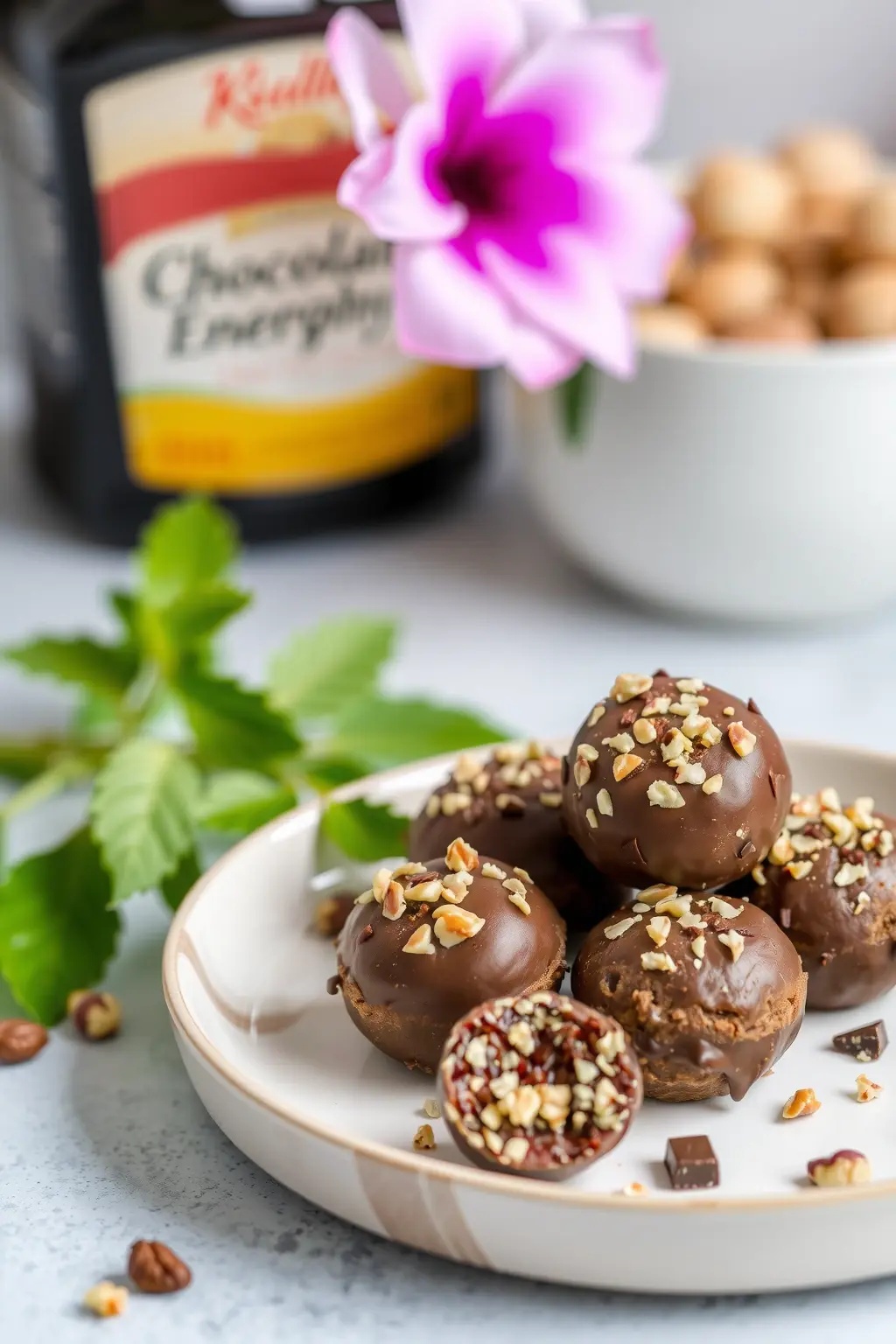 Choco-Nutty Energy Bliss Bites - Snack time just got a serious upgrade. These blissful bites pack the punch of dark chocolate and nuts, with a sneaky hint of protein from chickpeas. They’re like candy but smarter—perfect for when you need that sweet fix, minus the sugar crash!