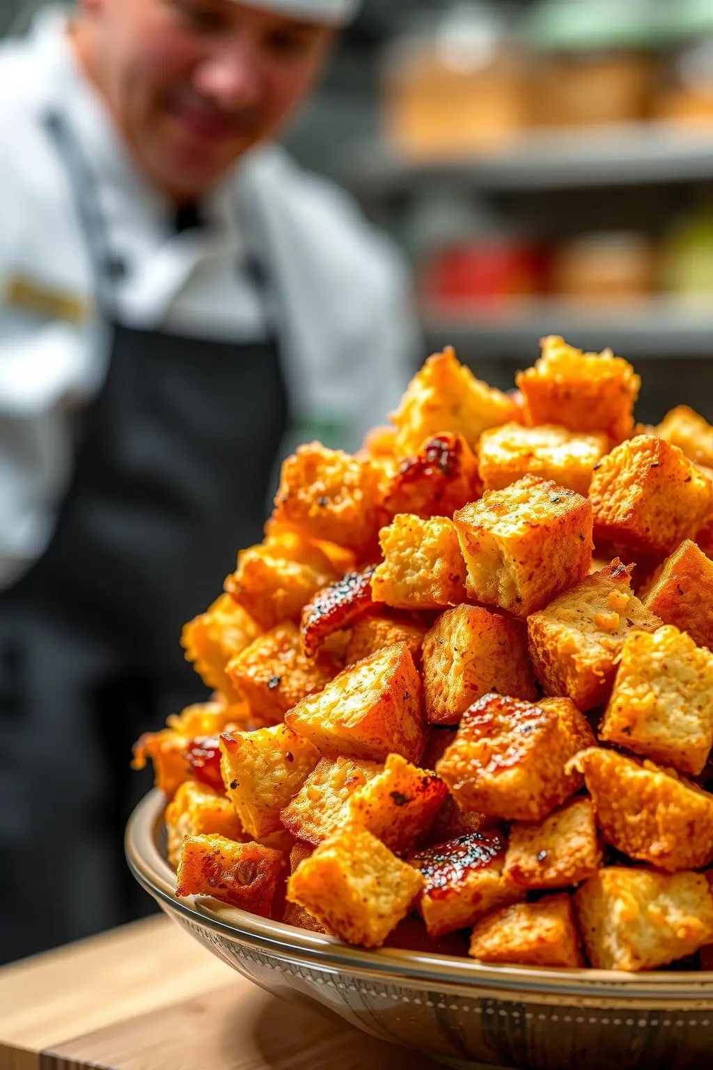 Golden Treasure Croutons - Crafted from crusty bread and kissed by garlic, these croutons are the golden treasures that elevate your Kale Odyssey Caesar into a feast for the senses.