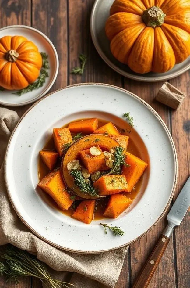 Harvest Pumpkin & Herb Symphony - A harmonious blend of roasted pumpkin and fresh herbs, enveloped in a luxurious garlic butter sauce that sings of autumnal joys.