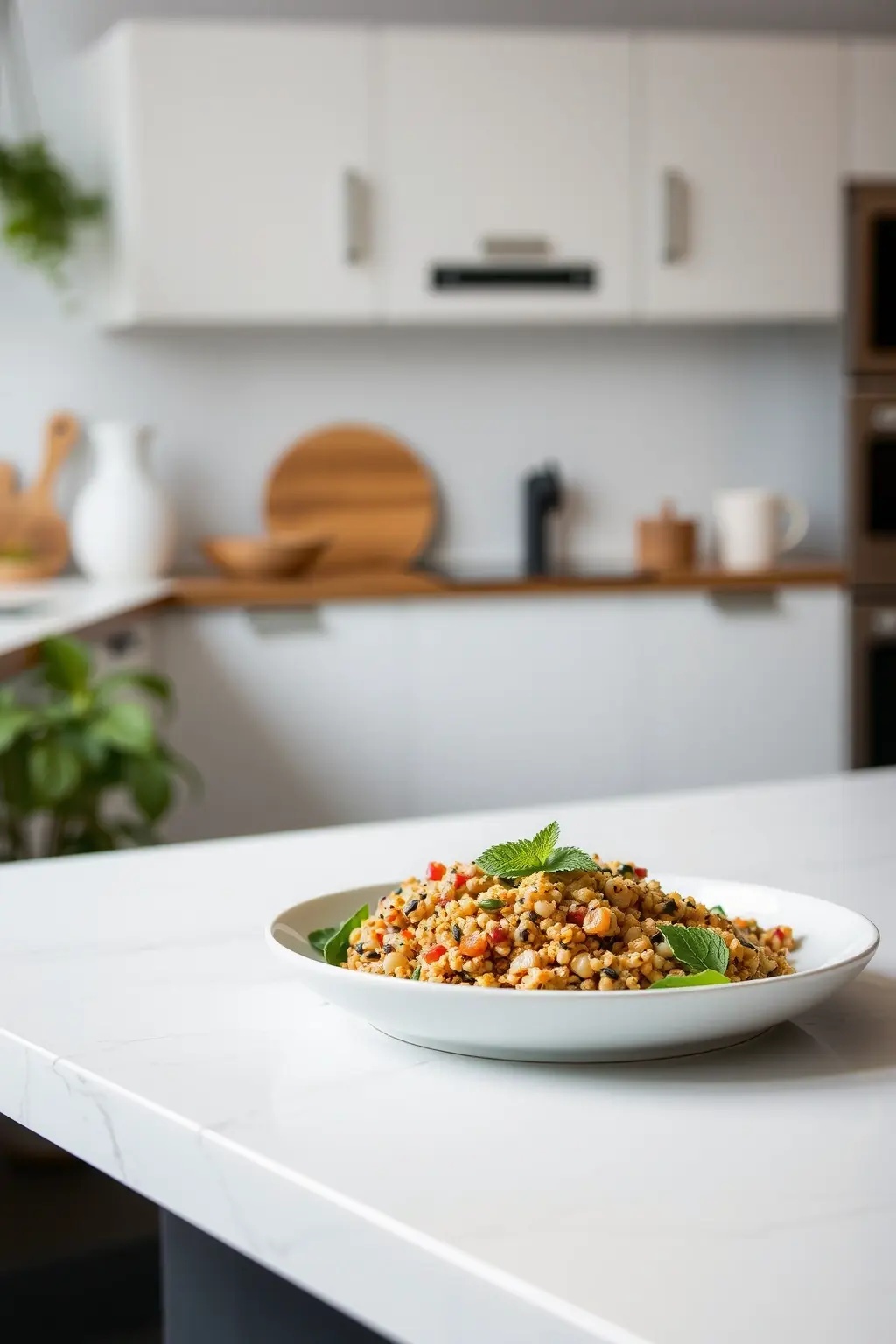Quinoa Serenade - A harmonious blend of fluffy quinoa, crisp cucumber, and sun-ripened cherry tomatoes, drizzled with a silky matcha dressing that whispers tales of zen tranquility.