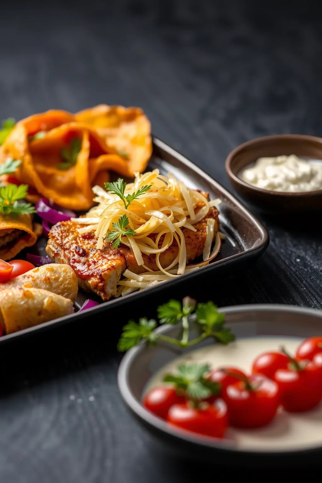 Umami Luxe Caesar - Indulge in a luxurious experience with this elevated version, where grilled romaine meets a creamy miso-tahini dressing, garnished with house-made garlic chips and a sprinkle of smoked paprika.