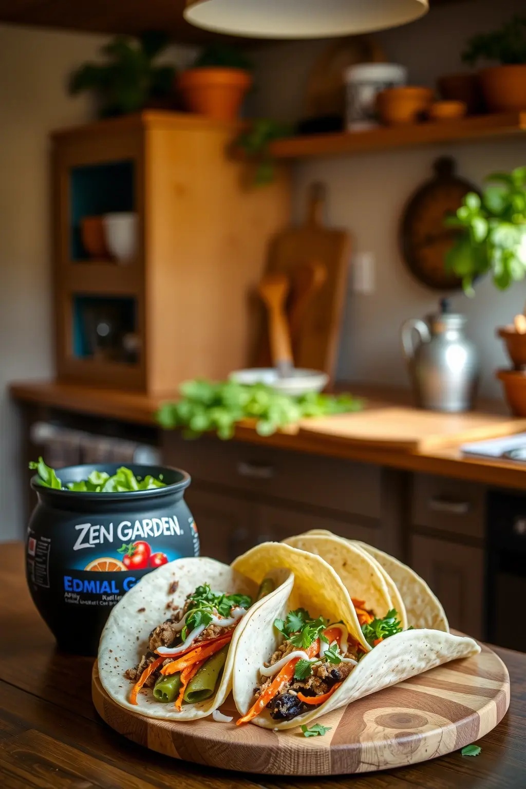 Zen Garden Tacos - These plant-based tacos are a sanctuary for your taste buds. Filled with roasted veggies that sing of earth's bounty, and topped with a creamy avocado-lime dressing that whispers sweet nothings of flavor. Each bite is a moment of zen amidst the chaos of life.
