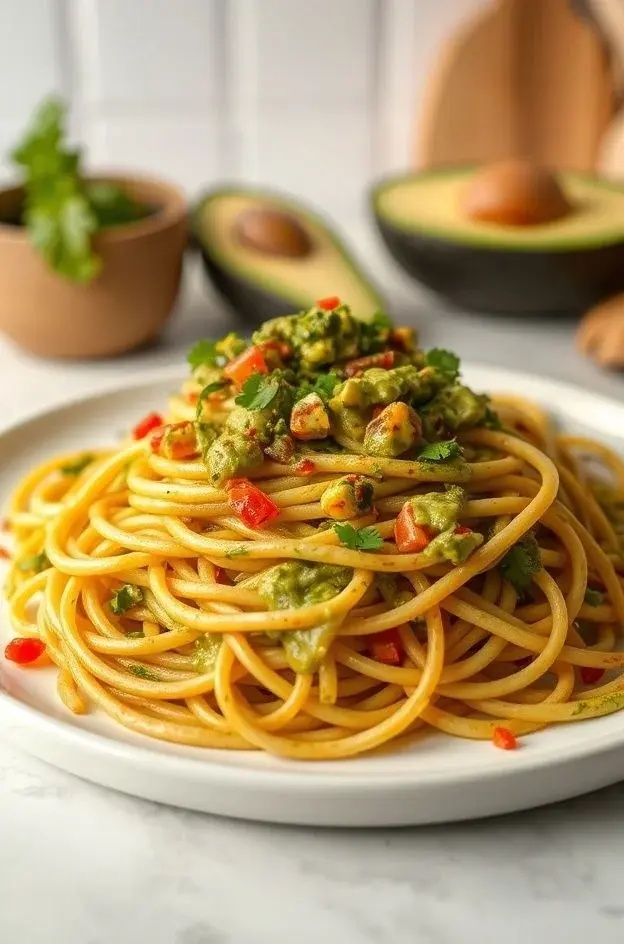 Creamy Avocado Pesto Zoodles - Indulge in a creamy twist on pesto with ripe avocados blending seamlessly into the mix, creating a rich sauce that clings to spiralized zucchini like a warm hug.