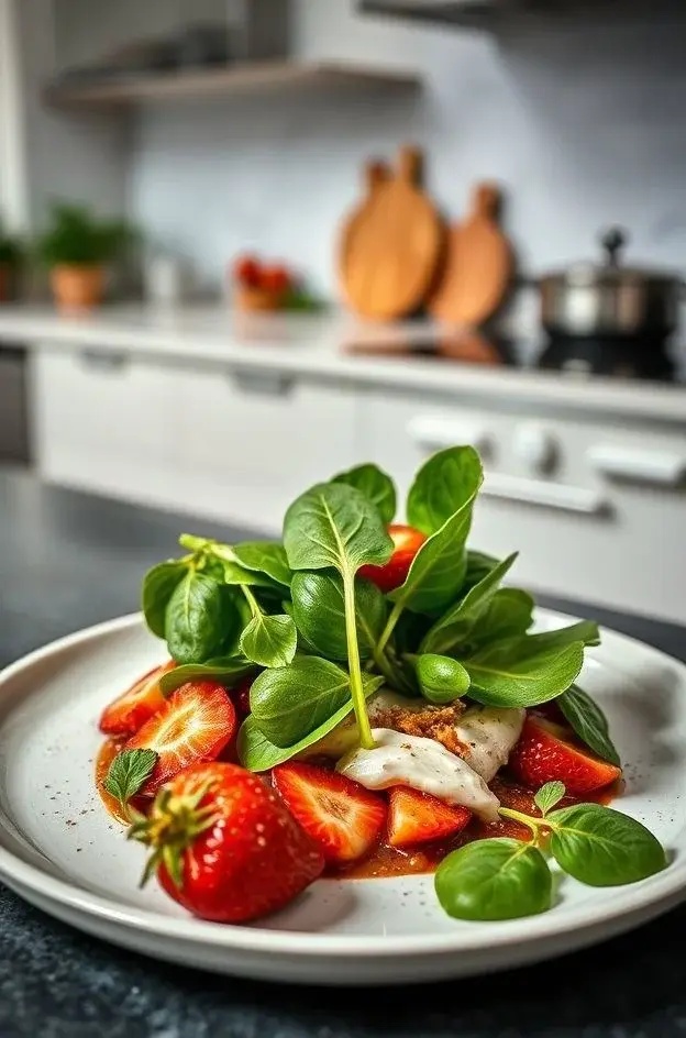 Savory Strawberry Spinach Symphony - A bold encore featuring roasted walnuts, crumbled feta, and a tangy balsamic glaze that transforms the ordinary into extraordinary.